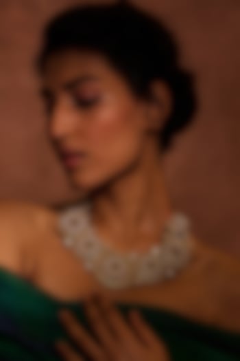 Gold Plated Zircon & Emerald Stone Necklace In Sterling Silver by Tarun Tahiliani Accessories