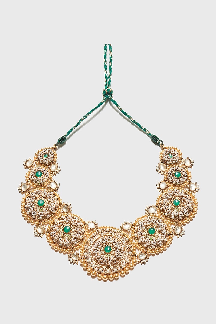Gold Plated Zircon & Emerald Stone Necklace In Sterling Silver by Tarun Tahiliani Jewellery at Pernia's Pop Up Shop