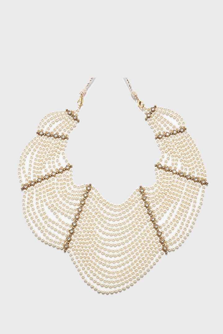 Ivory Swarovski Pearl & Zircon Necklace In Sterling Silver by Tarun Tahiliani Jewellery at Pernia's Pop Up Shop
