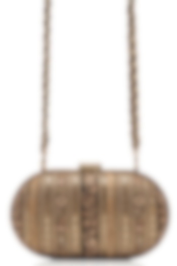 Black & Gold Chanderi Floral Embellished Clutch by Tarun Tahiliani Accessories at Pernia's Pop Up Shop