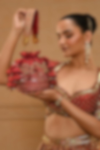 Red Viscose Satin Swarovski & Zari Work Potli by Tarun Tahiliani Accessories at Pernia's Pop Up Shop