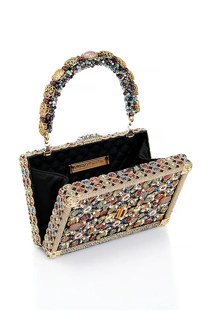 Black Viscose Satin Clutch by Tarun Tahiliani Accessories at Pernia's Pop Up Shop
