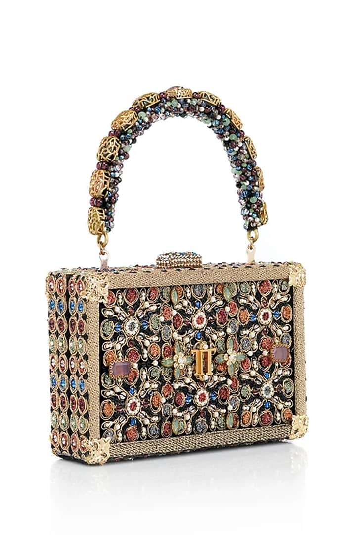 Black Viscose Satin Clutch by Tarun Tahiliani Accessories at Pernia's Pop Up Shop