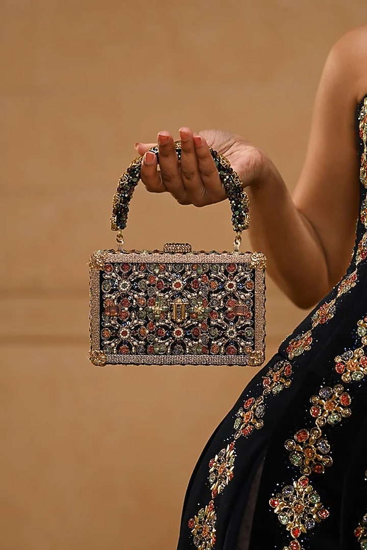 Black Viscose Satin Clutch by Tarun Tahiliani Accessories at Pernia's Pop Up Shop
