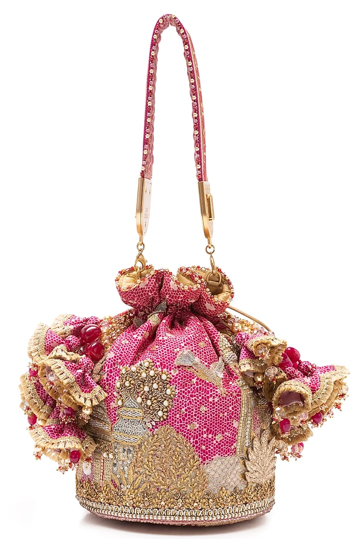 Red Viscose Satin Swarovski & Zari Work Potli by Tarun Tahiliani Accessories at Pernia's Pop Up Shop