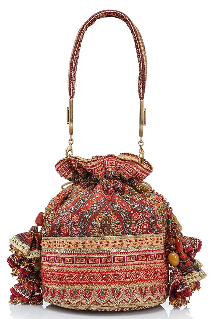 Maroon Brass Kashida Embroidered Potli by Tarun Tahiliani Accessories at Pernia's Pop Up Shop