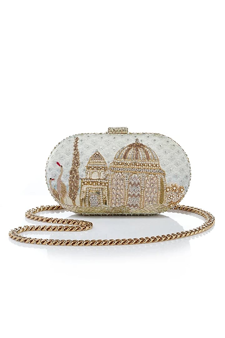 Powder Blue Viscose Satin Clutch by Tarun Tahiliani Accessories at Pernia's Pop Up Shop