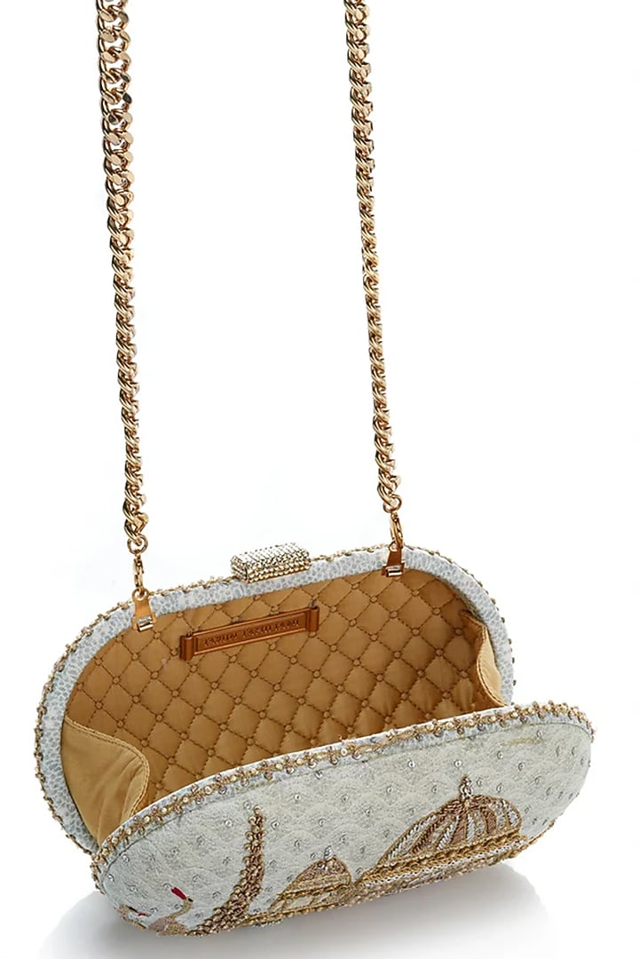 Powder Blue Viscose Satin Clutch by Tarun Tahiliani Accessories at Pernia's Pop Up Shop