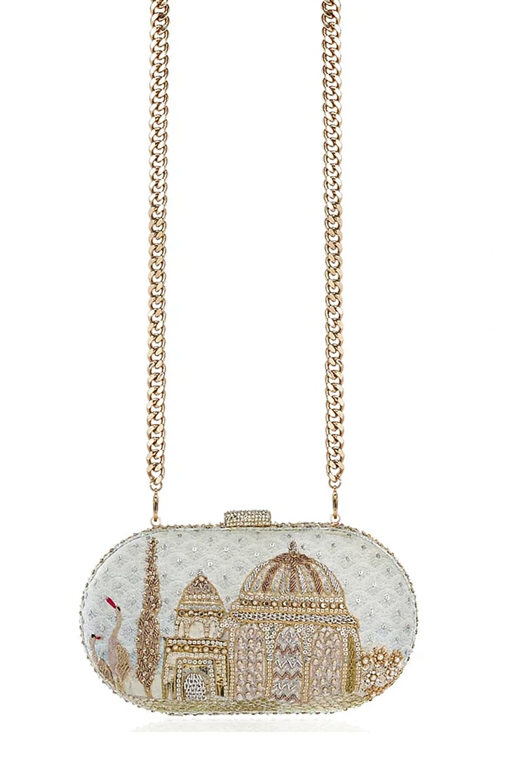 Powder Blue Viscose Satin Clutch by Tarun Tahiliani Accessories at Pernia's Pop Up Shop