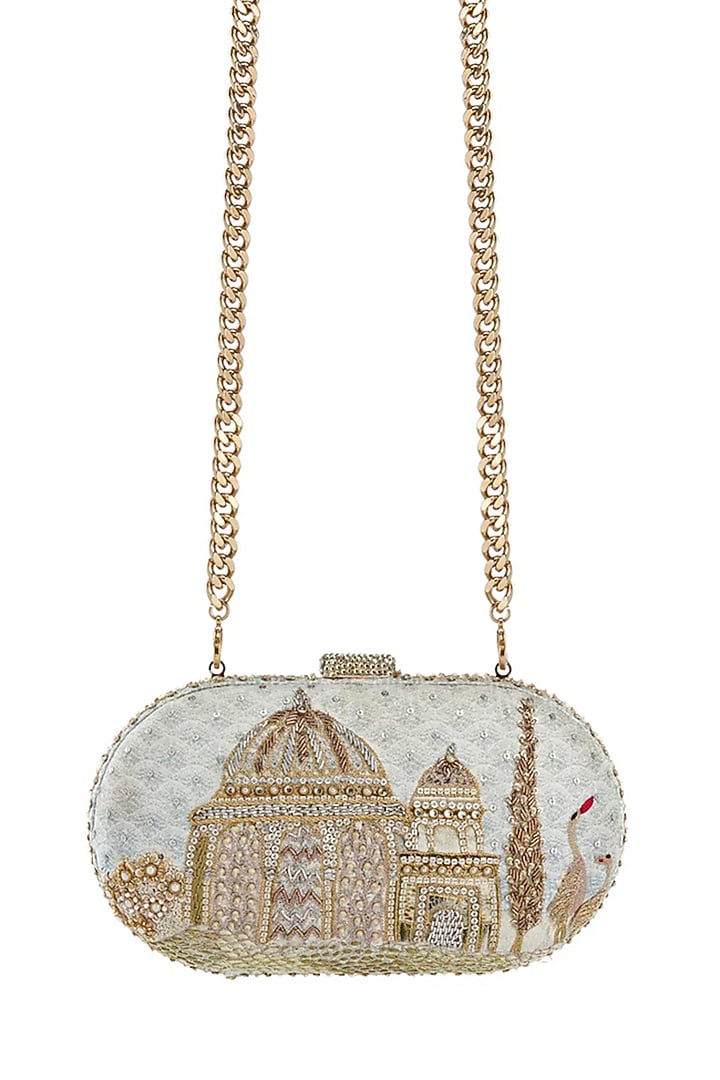Powder Blue Viscose Satin Clutch by Tarun Tahiliani Accessories at Pernia's Pop Up Shop