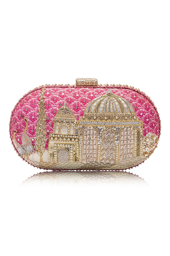 Pink Viscose Satin Clutch by Tarun Tahiliani Accessories at Pernia's Pop Up Shop