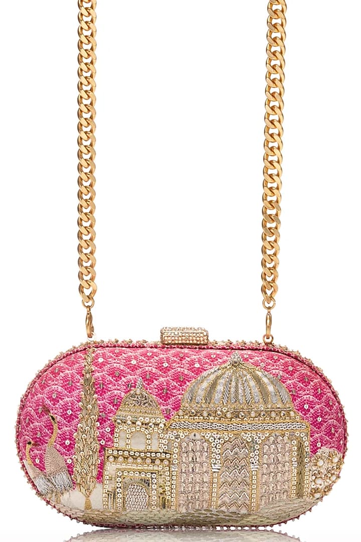 Pink Viscose Satin Clutch by Tarun Tahiliani Accessories at Pernia's Pop Up Shop