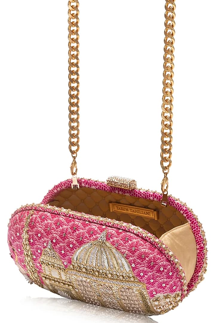 Pink Viscose Satin Clutch by Tarun Tahiliani Accessories at Pernia's Pop Up Shop