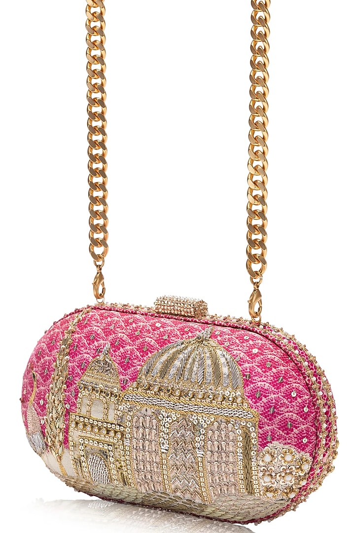 Pink Viscose Satin Clutch by Tarun Tahiliani Accessories at Pernia's Pop Up Shop