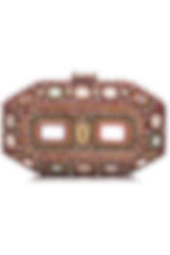 Maroon Cotton Moss Mirror Embellished Clutch by Tarun Tahiliani Accessories at Pernia's Pop Up Shop
