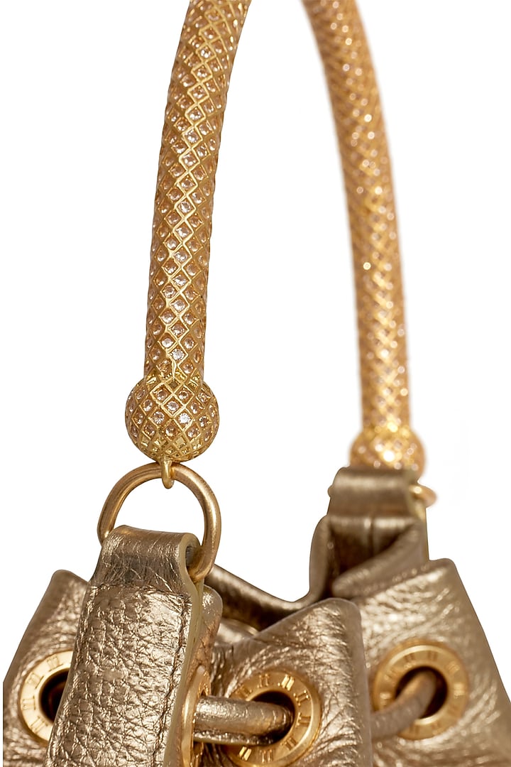 Gold Leather Bucket Bag by Tarun Tahiliani Accessories at Pernia's Pop Up Shop
