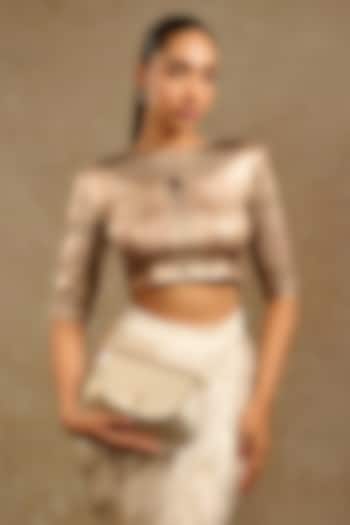 Gold Leather Sling Bag by Tarun Tahiliani Accessories at Pernia's Pop Up Shop