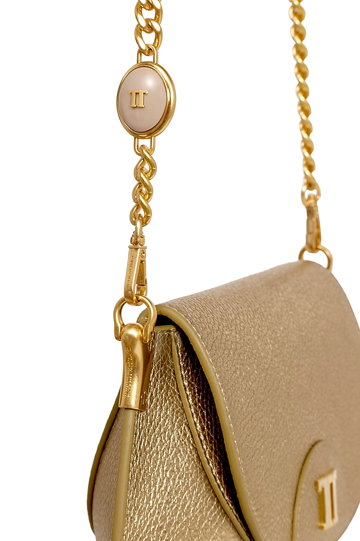 Gold Leather Sling Bag by Tarun Tahiliani Accessories at Pernia's Pop Up Shop