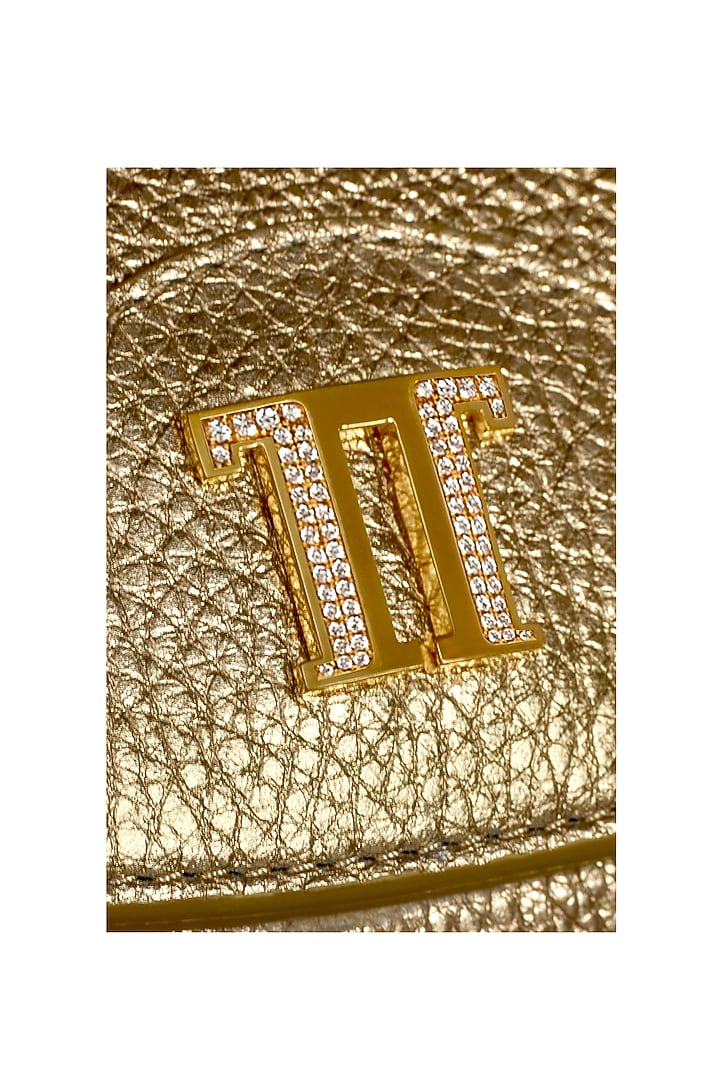 Gold Leather Sling Bag by Tarun Tahiliani Accessories at Pernia's Pop Up Shop