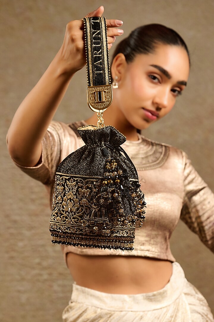 Black Velvet Beads Embroidered Potli by Tarun Tahiliani Accessories at Pernia's Pop Up Shop