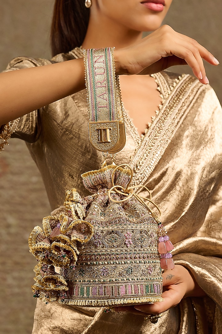 Gold Shantoon Beads Embroidered Potli by Tarun Tahiliani Accessories at Pernia's Pop Up Shop