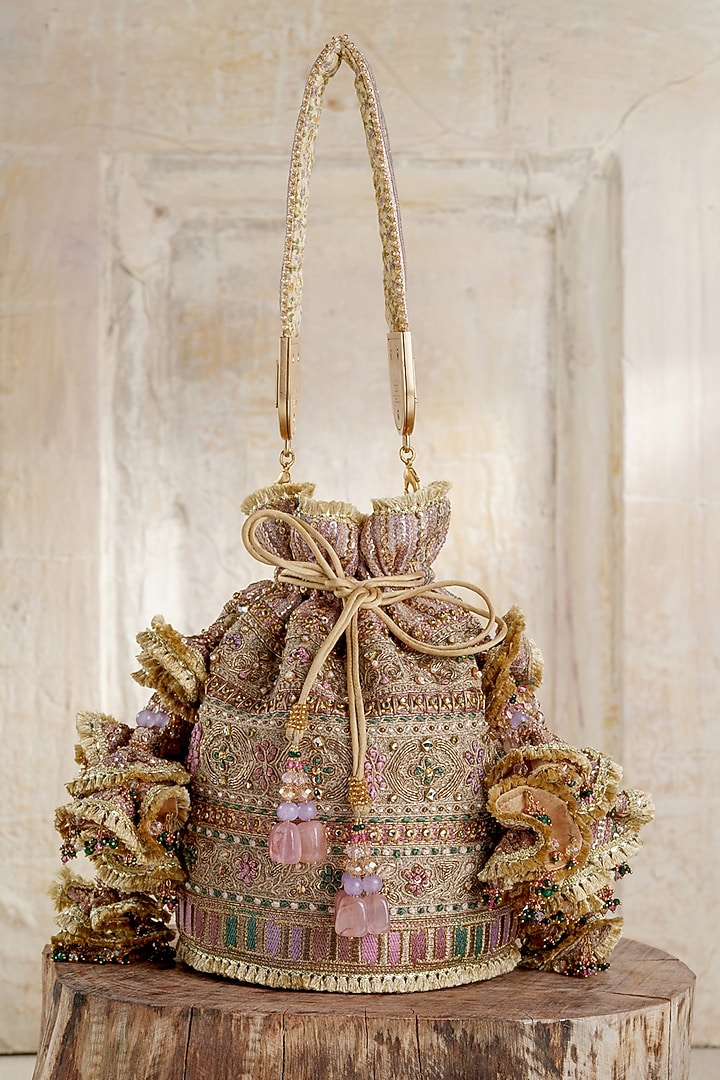 Gold Shantoon Beads Embroidered Potli by Tarun Tahiliani Accessories at Pernia's Pop Up Shop
