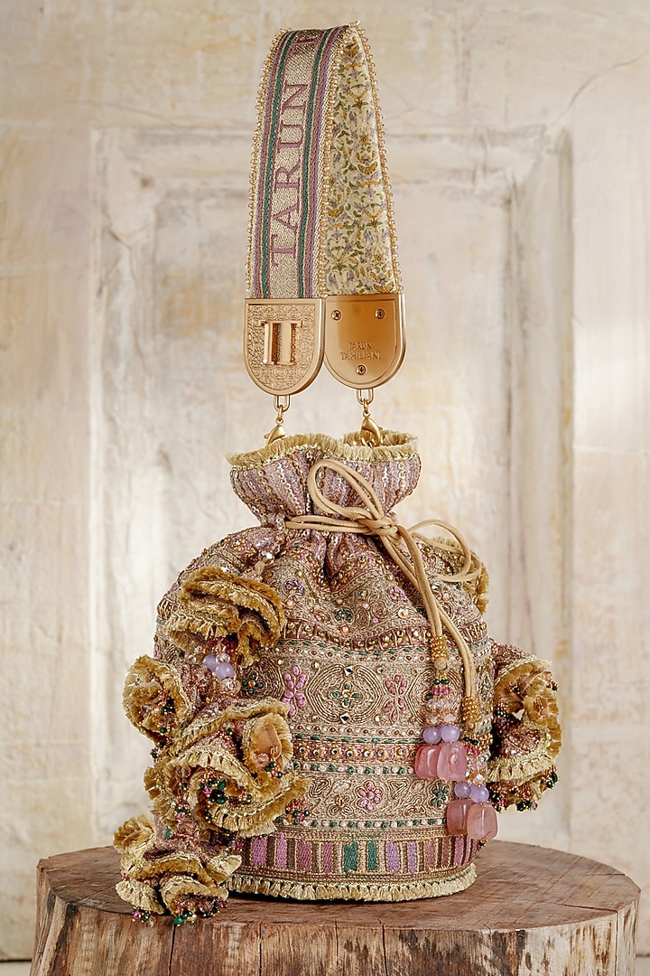Gold Shantoon Beads Embroidered Potli by Tarun Tahiliani Accessories at Pernia's Pop Up Shop