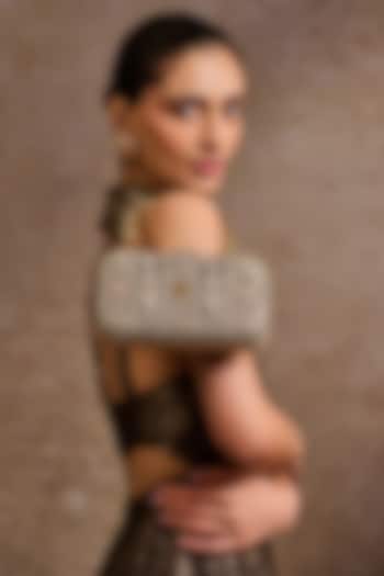 Black Organza & Metal Beads Embroidered Clutch by Tarun Tahiliani Accessories at Pernia's Pop Up Shop