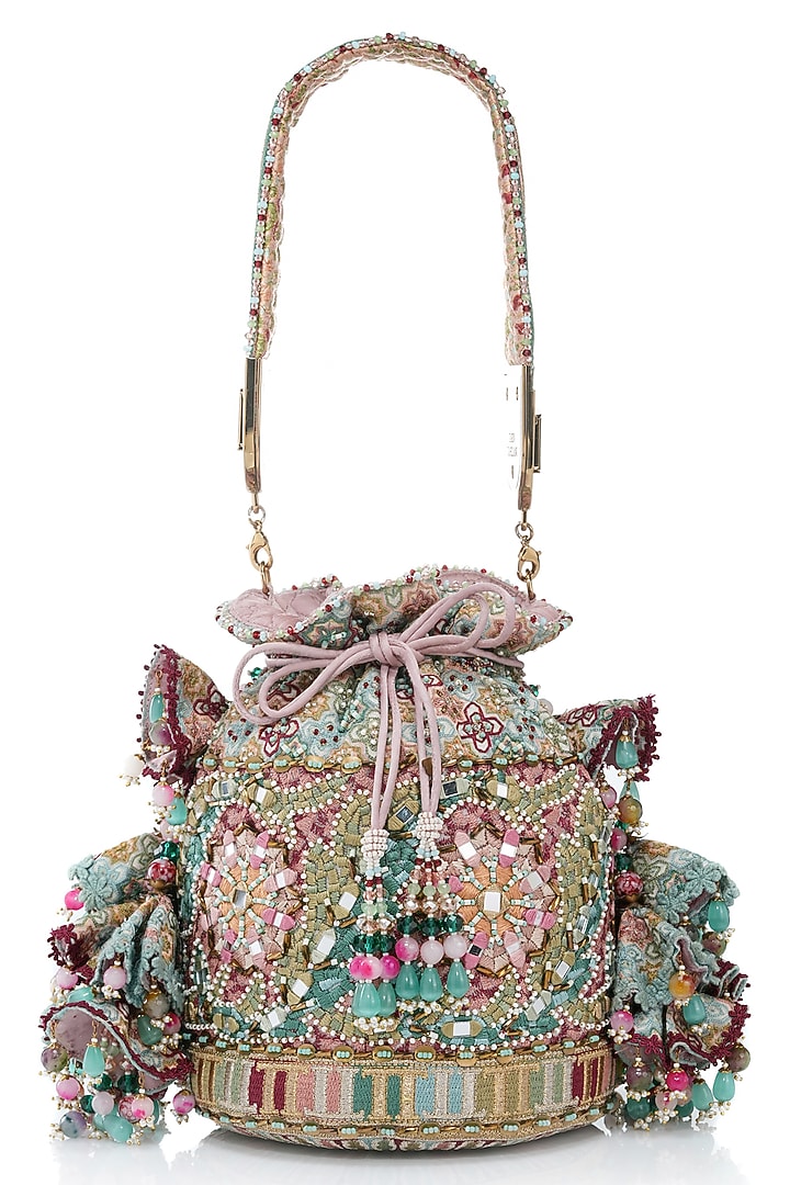 Multi-Colored Organza French Knot Embroidered Potli by Tarun Tahiliani Accessories at Pernia's Pop Up Shop