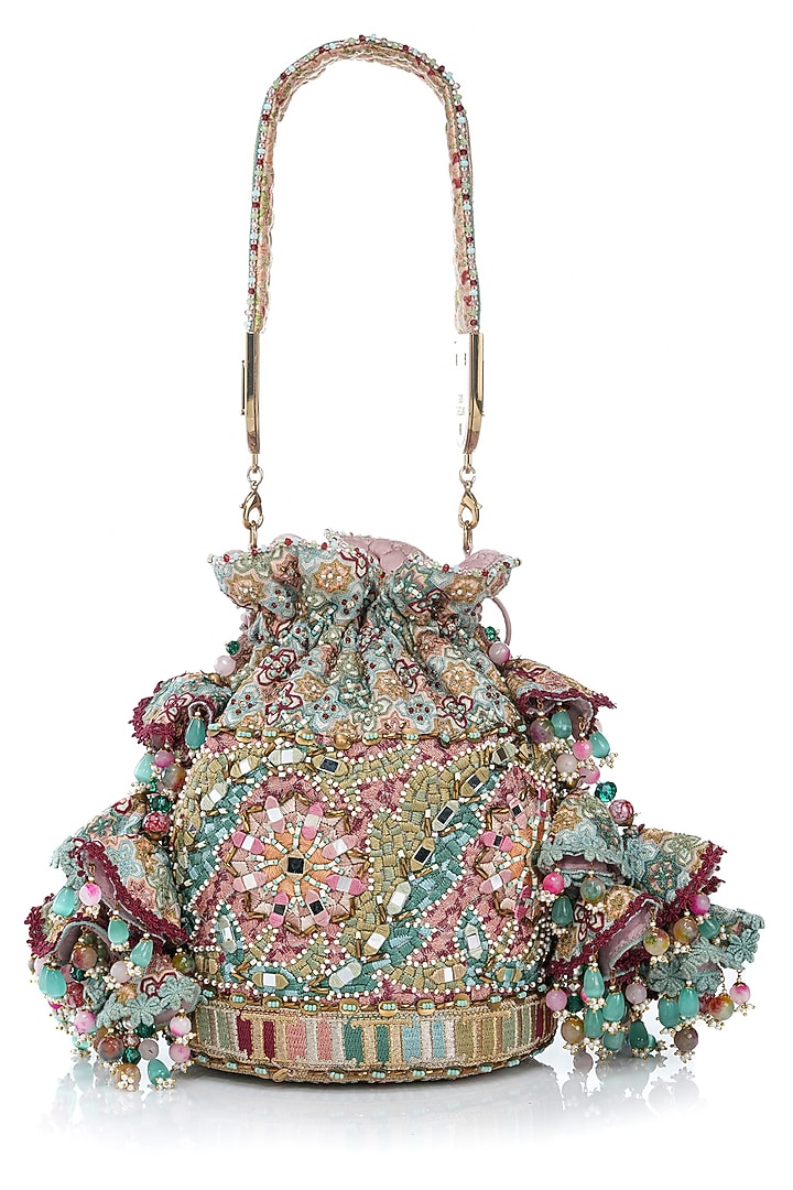 Multi-Colored Organza French Knot Embroidered Potli by Tarun Tahiliani Accessories at Pernia's Pop Up Shop