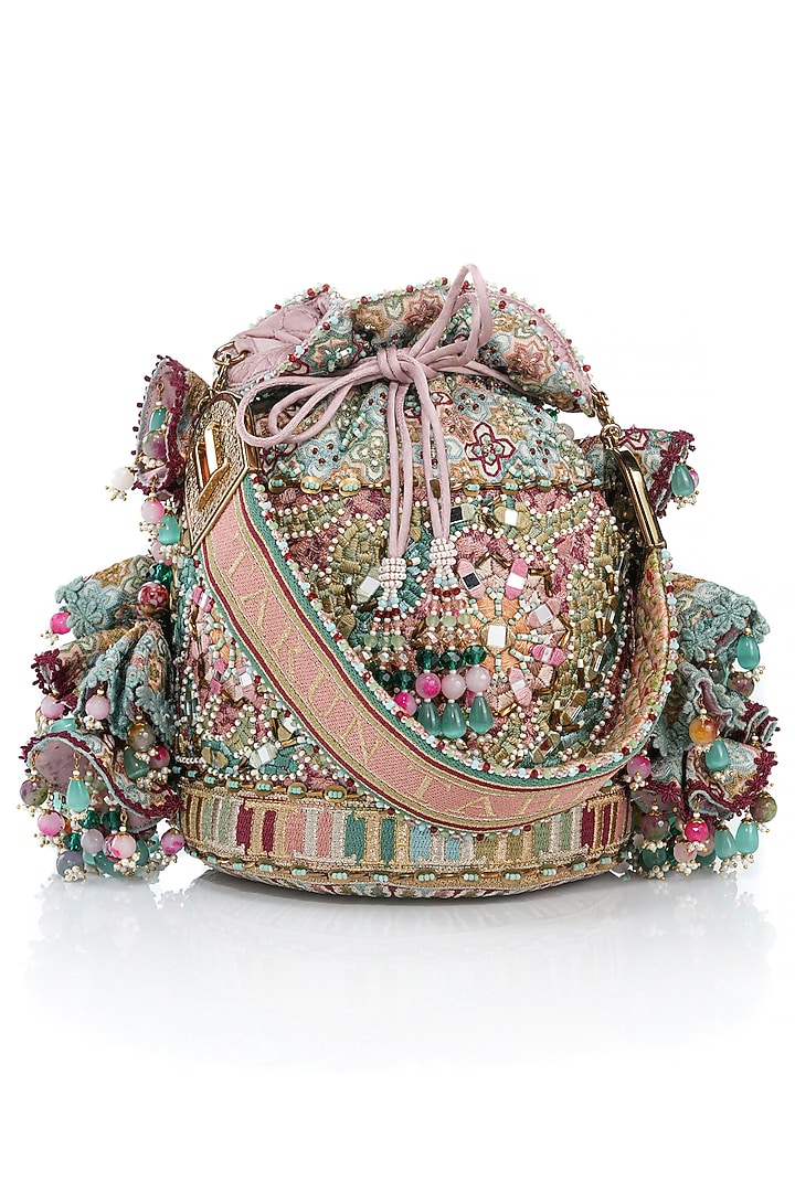 Multi-Colored Organza French Knot Embroidered Potli by Tarun Tahiliani Accessories at Pernia's Pop Up Shop