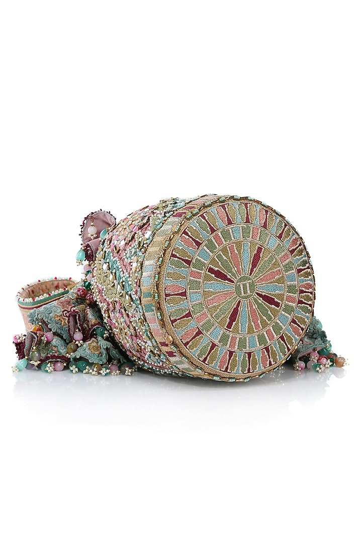 Multi-Colored Organza French Knot Embroidered Potli by Tarun Tahiliani Accessories at Pernia's Pop Up Shop