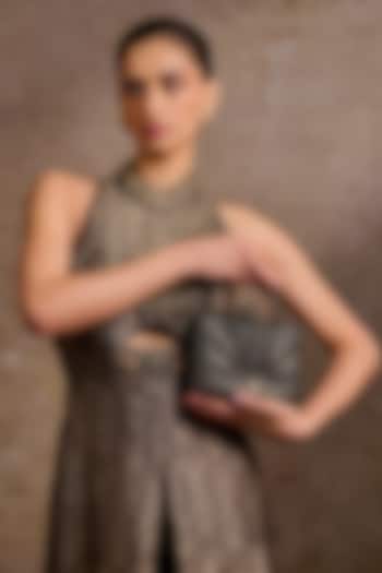 Metallic Black Foil Jersey Rhinestone Embellished Clutch by Tarun Tahiliani Accessories at Pernia's Pop Up Shop