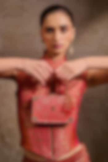 Dark Siam Brocade & Brass Metal Beaded Clutch by Tarun Tahiliani Accessories at Pernia's Pop Up Shop