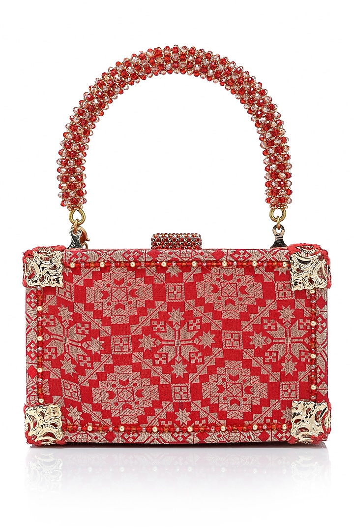 Dark Siam Brocade & Brass Metal Beaded Clutch by Tarun Tahiliani Accessories at Pernia's Pop Up Shop
