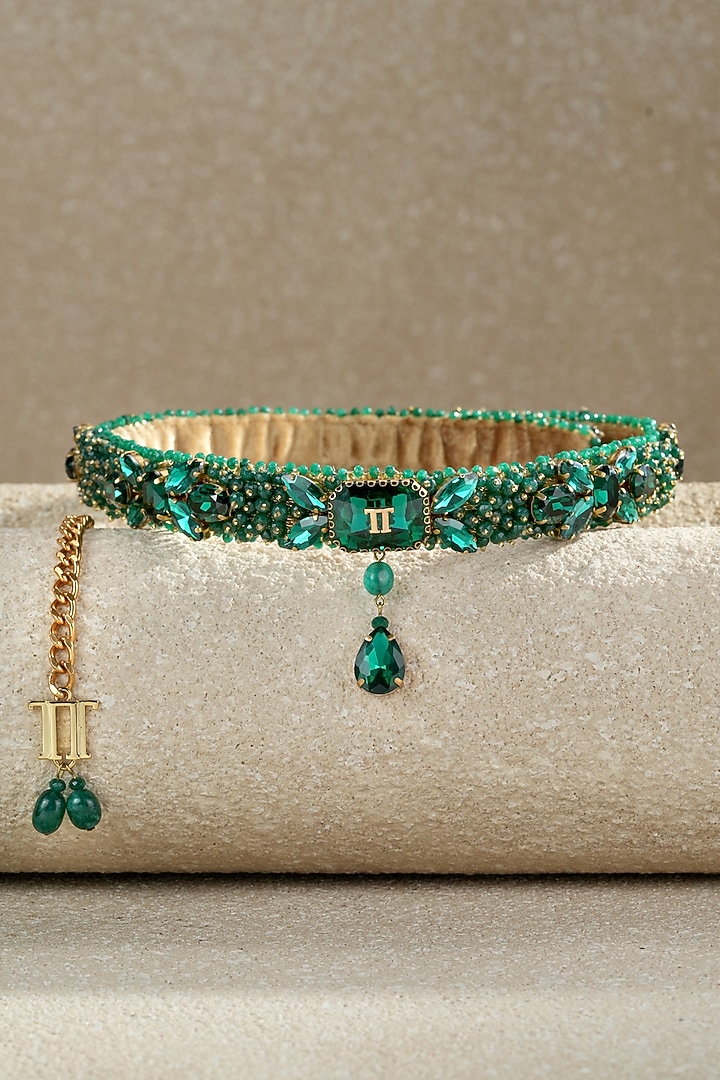 Emerald Crystal Beaded Handmade Belt by Tarun Tahiliani Accessories at Pernia's Pop Up Shop