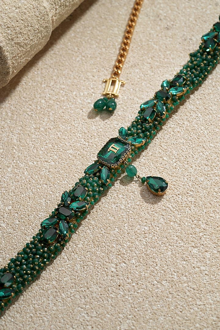 Emerald Crystal Beaded Handmade Belt by Tarun Tahiliani Accessories at Pernia's Pop Up Shop