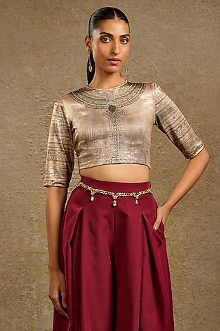 Gold Swarovski Pearl & Amber Crystal Chain Belt by Tarun Tahiliani Accessories
