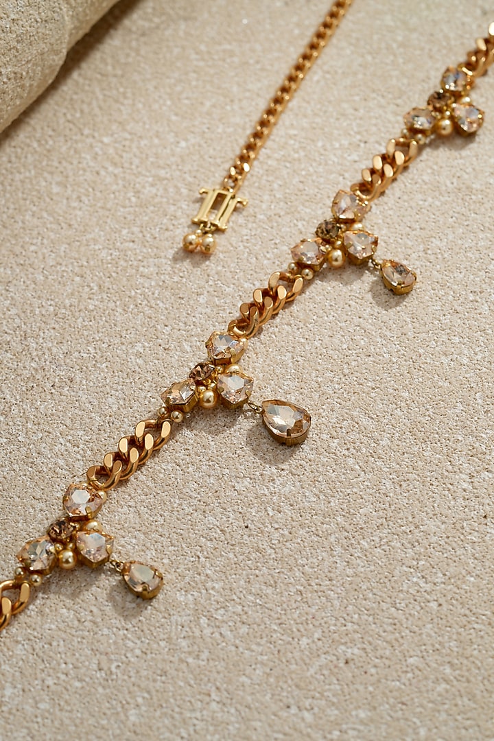Gold Swarovski Pearl & Amber Crystal Chain Belt by Tarun Tahiliani Accessories at Pernia's Pop Up Shop