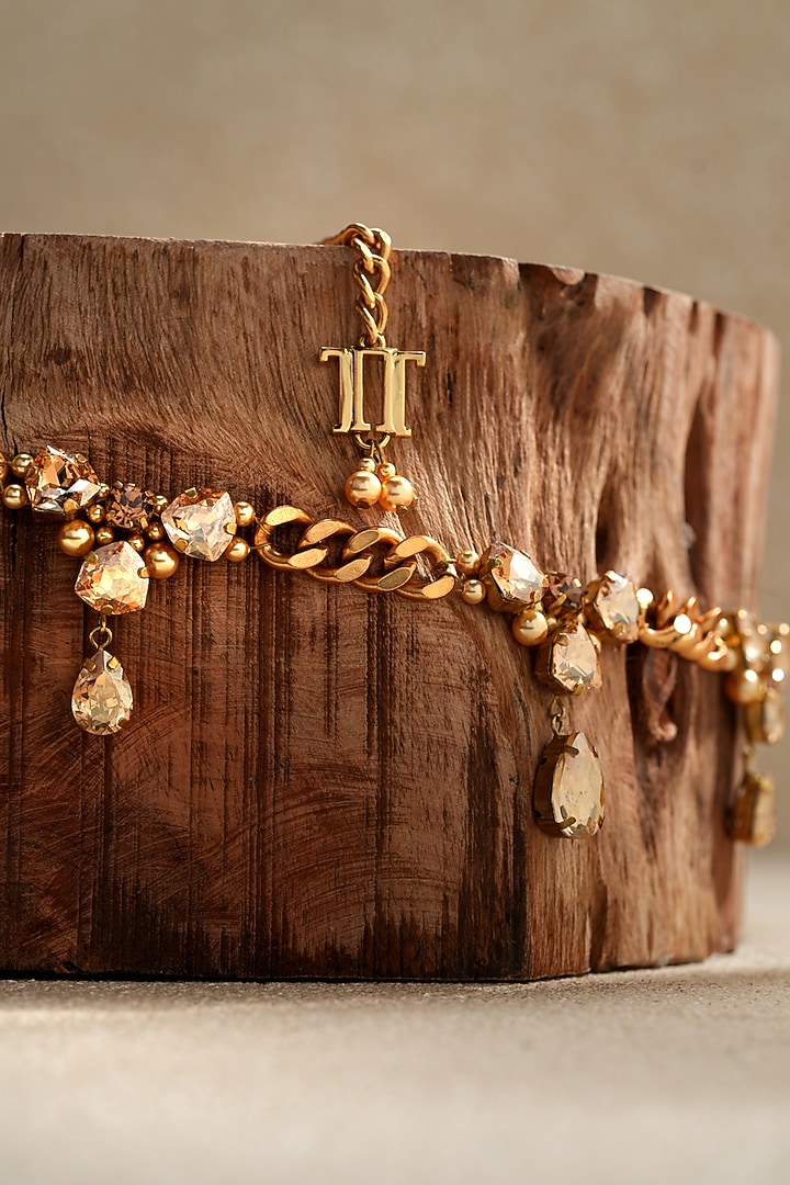 Gold Swarovski Pearl & Amber Crystal Chain Belt by Tarun Tahiliani Accessories at Pernia's Pop Up Shop