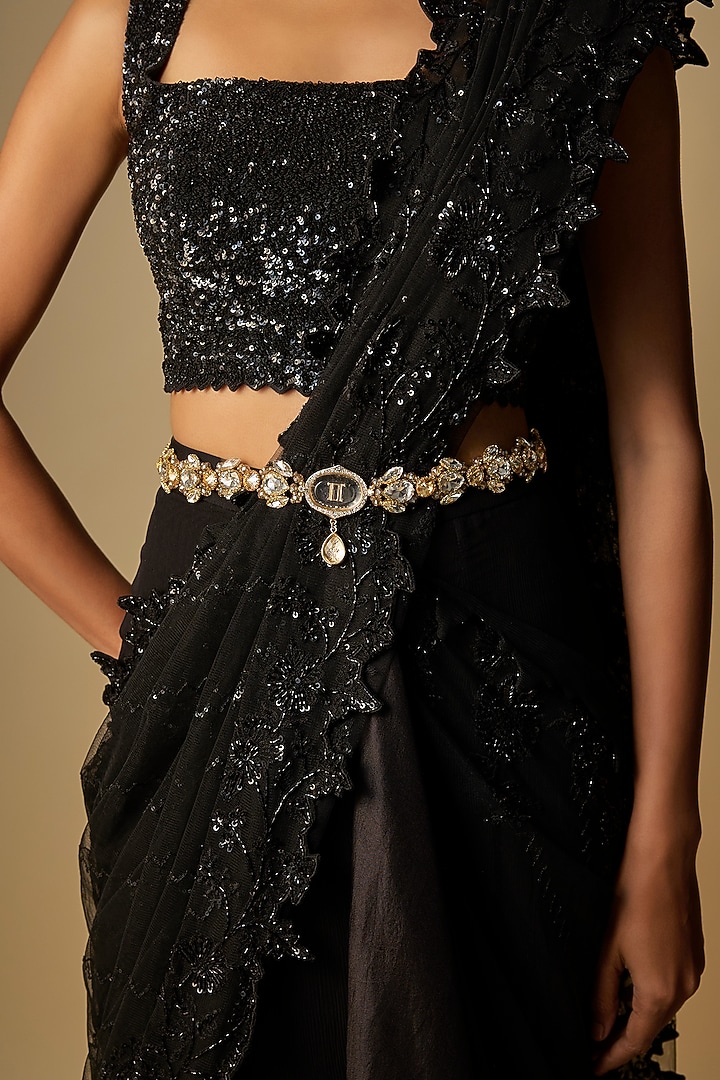 Silver Gold Floral Motif & Crystal Belt by Tarun Tahiliani Accessories at Pernia's Pop Up Shop