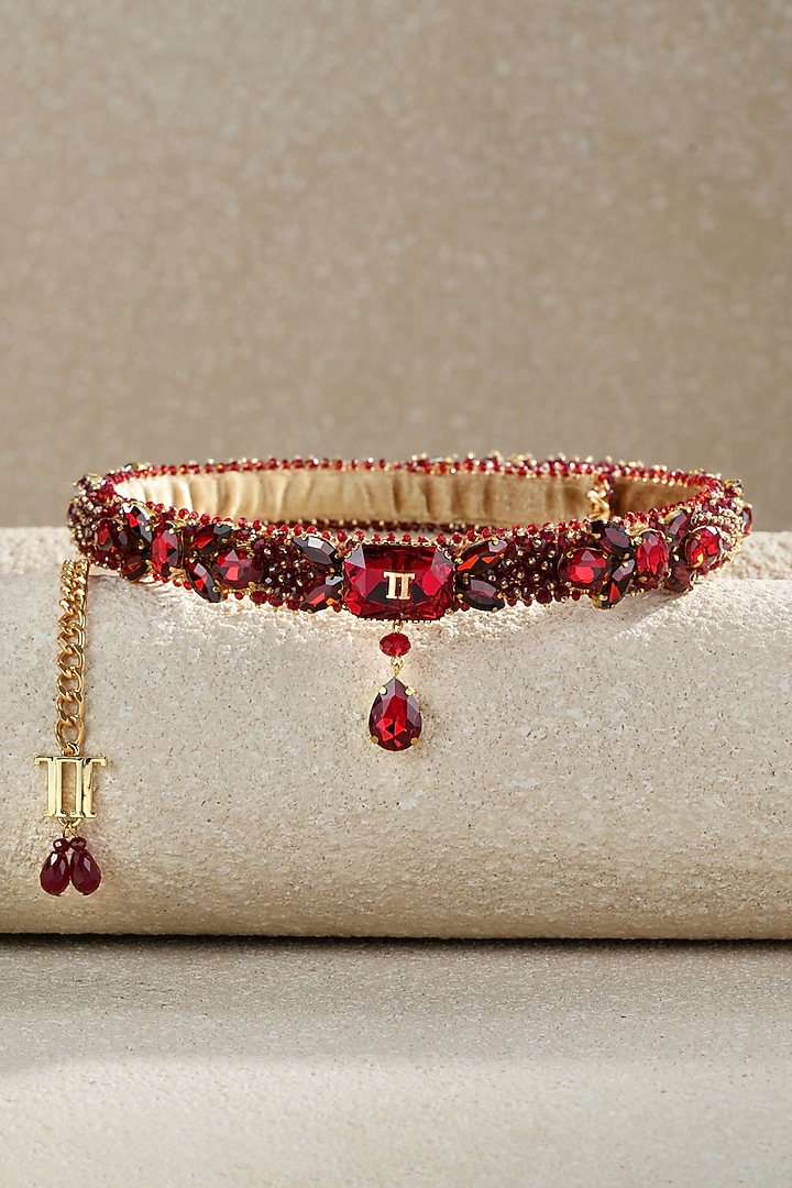 Ruby Crystal Beaded Handmade Belt by Tarun Tahiliani Accessories at Pernia's Pop Up Shop