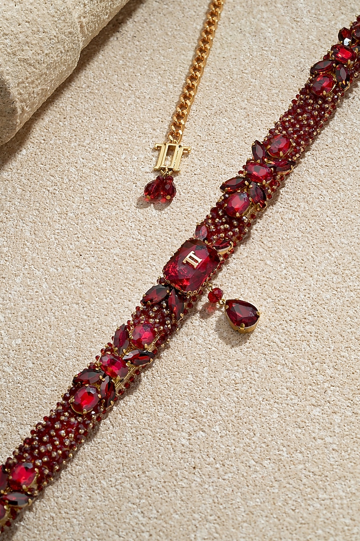 Ruby Crystal Beaded Handmade Belt by Tarun Tahiliani Accessories at Pernia's Pop Up Shop