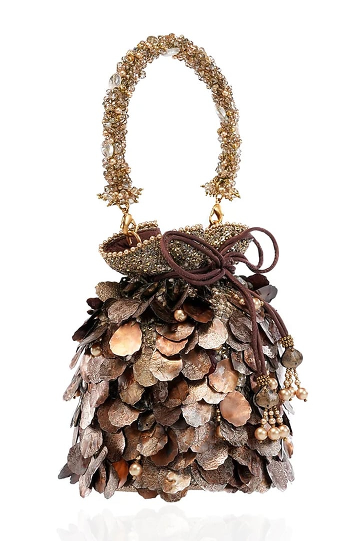 Bronze Viscose Satin Potli by Tarun Tahiliani Accessories at Pernia's Pop Up Shop