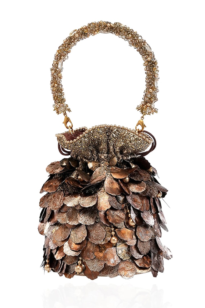 Bronze Viscose Satin Potli by Tarun Tahiliani Accessories at Pernia's Pop Up Shop