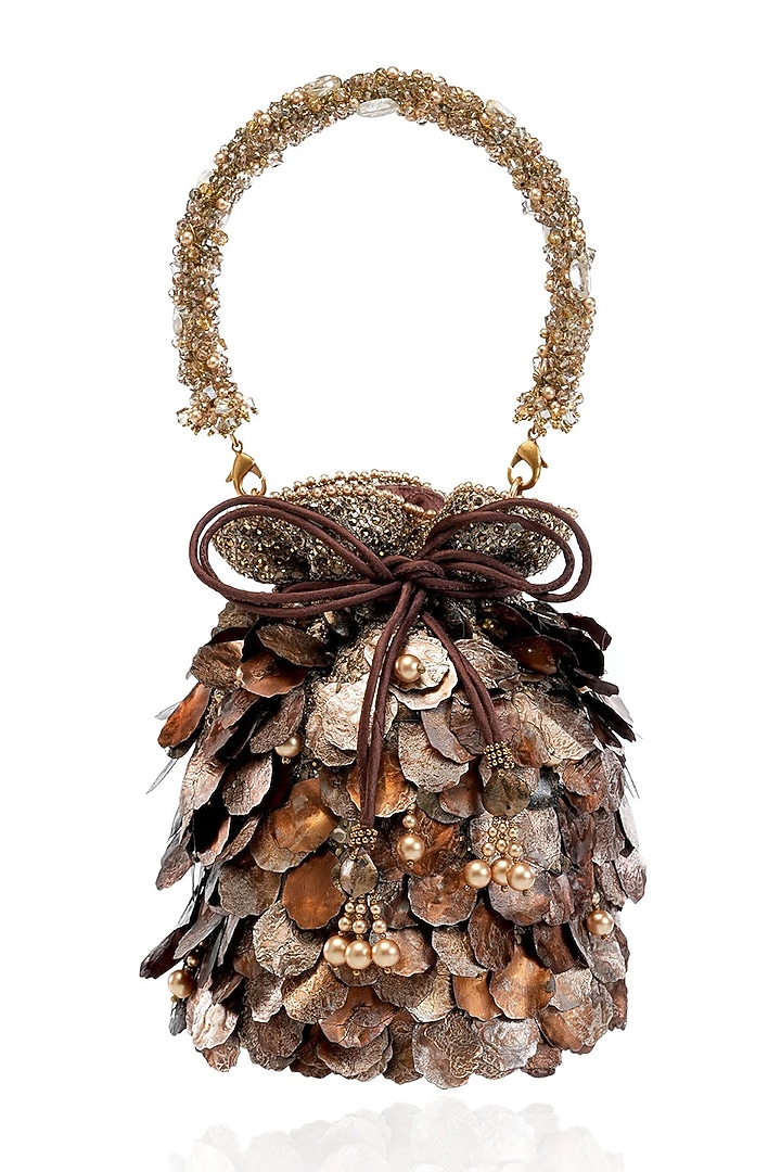 Bronze Viscose Satin Potli by Tarun Tahiliani Accessories at Pernia's Pop Up Shop
