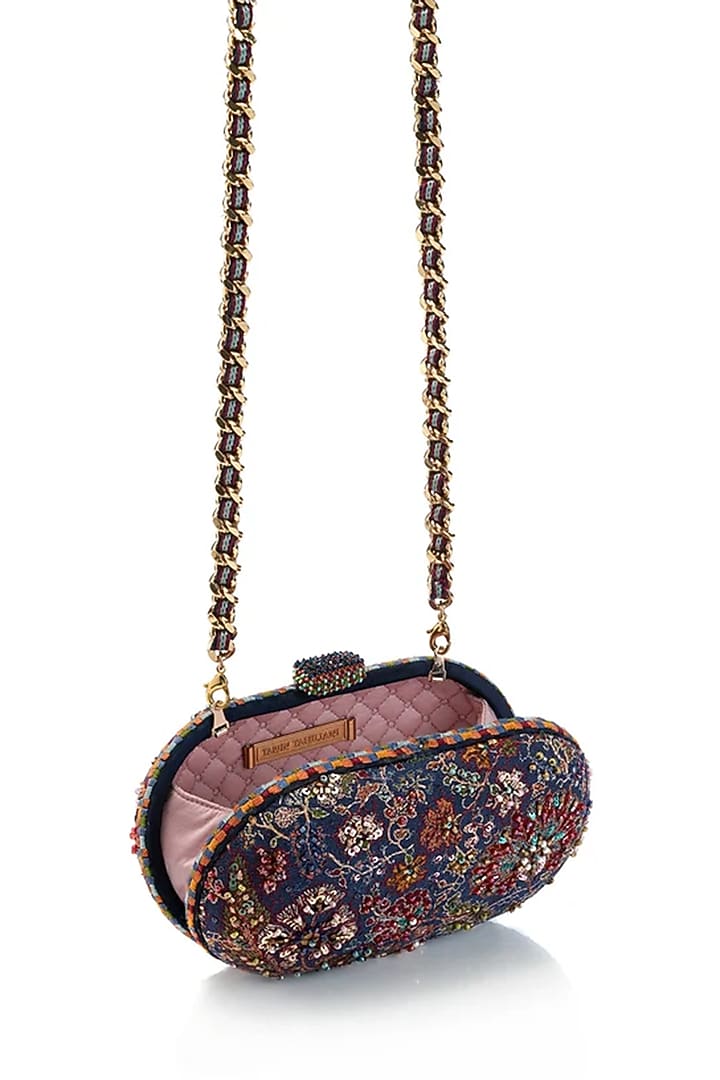 Navy Cotton Moss Clutch by Tarun Tahiliani Accessories at Pernia's Pop Up Shop