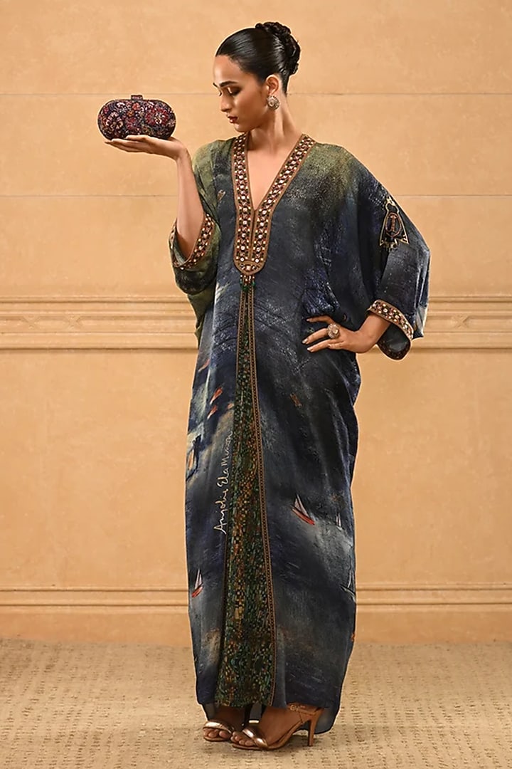 Navy Cotton Moss Clutch by Tarun Tahiliani Accessories at Pernia's Pop Up Shop