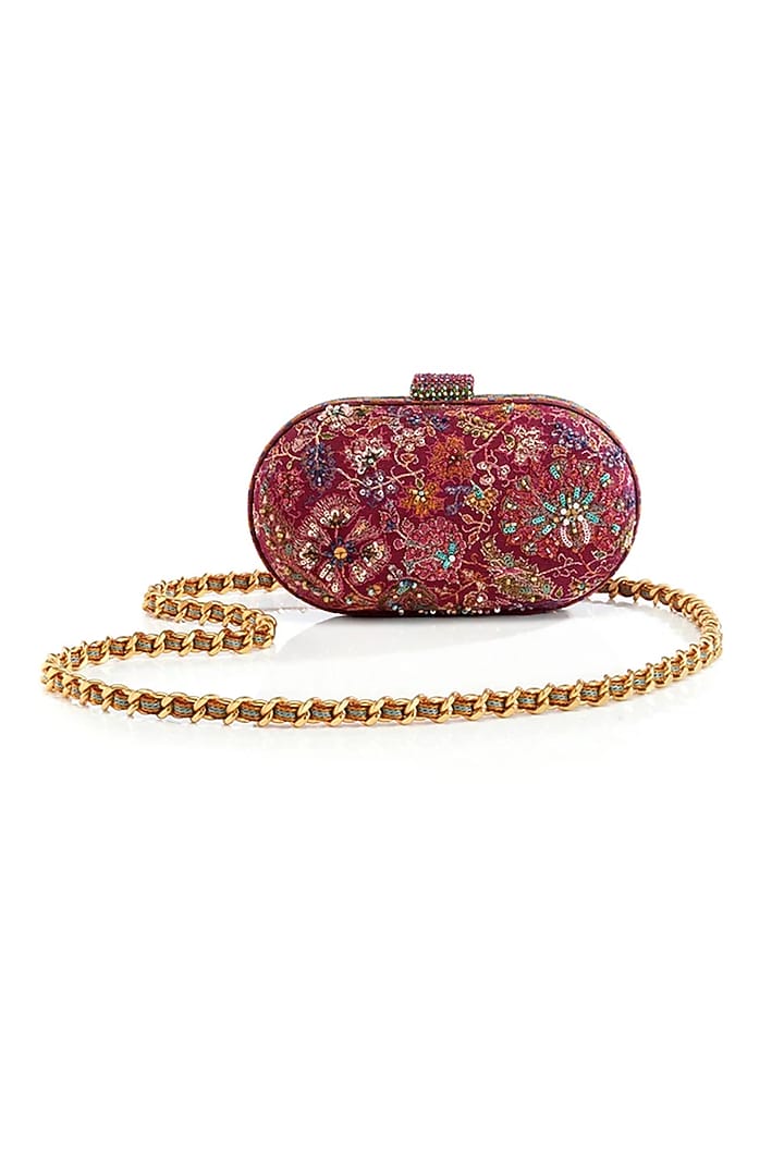 Maroon Cotton Moss Clutch by Tarun Tahiliani Accessories at Pernia's Pop Up Shop