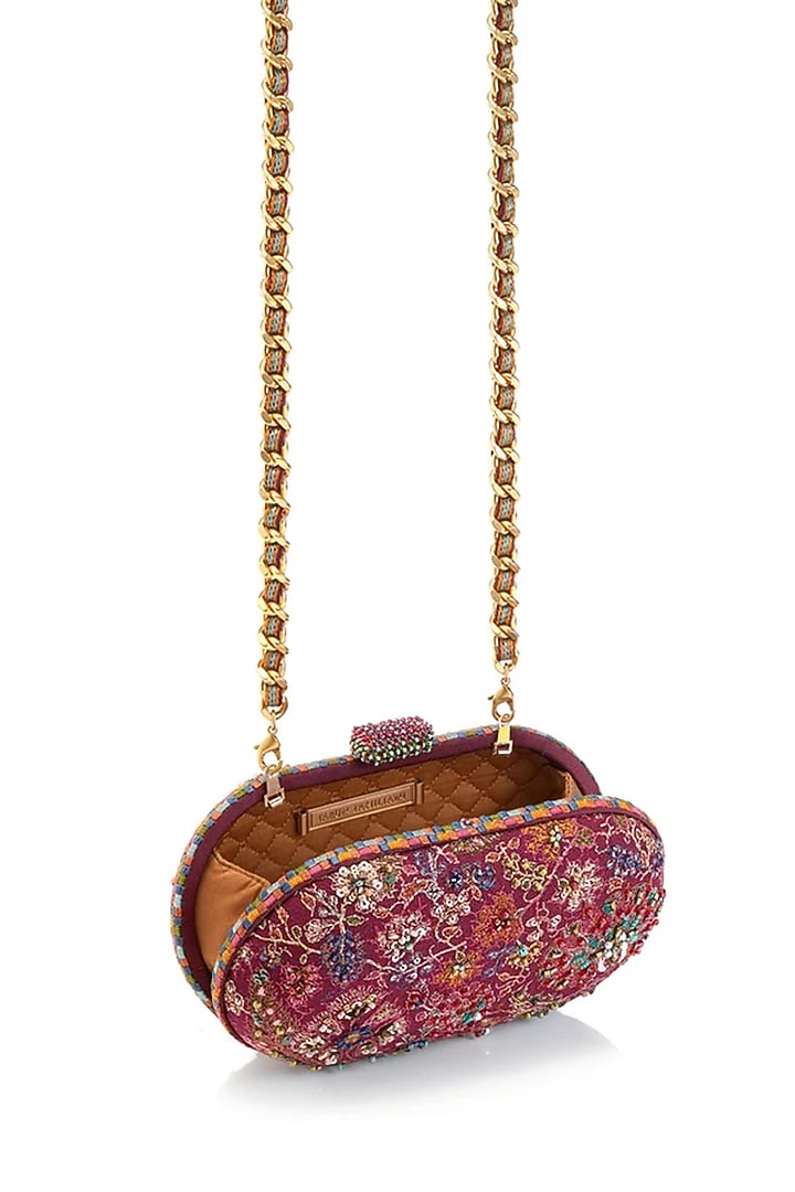 Maroon Cotton Moss Clutch by Tarun Tahiliani Accessories at Pernia's Pop Up Shop